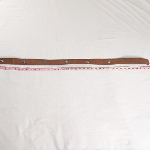 VTG Brown Tan Faux Tooled Leather Teal Silver Gem Silver Buckle Western Belt - Picture 3 of 4